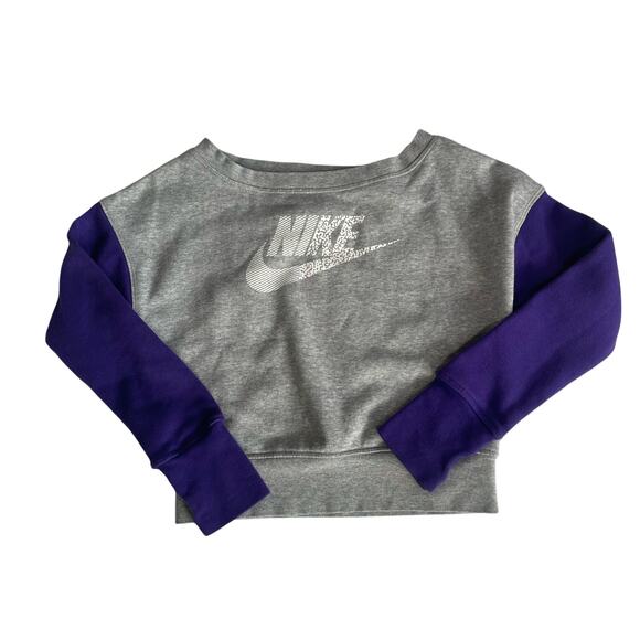 Nike Other - Nike Girls Cropped Sweatshirt Size Small Gray Purple Long Sleeve Pullover